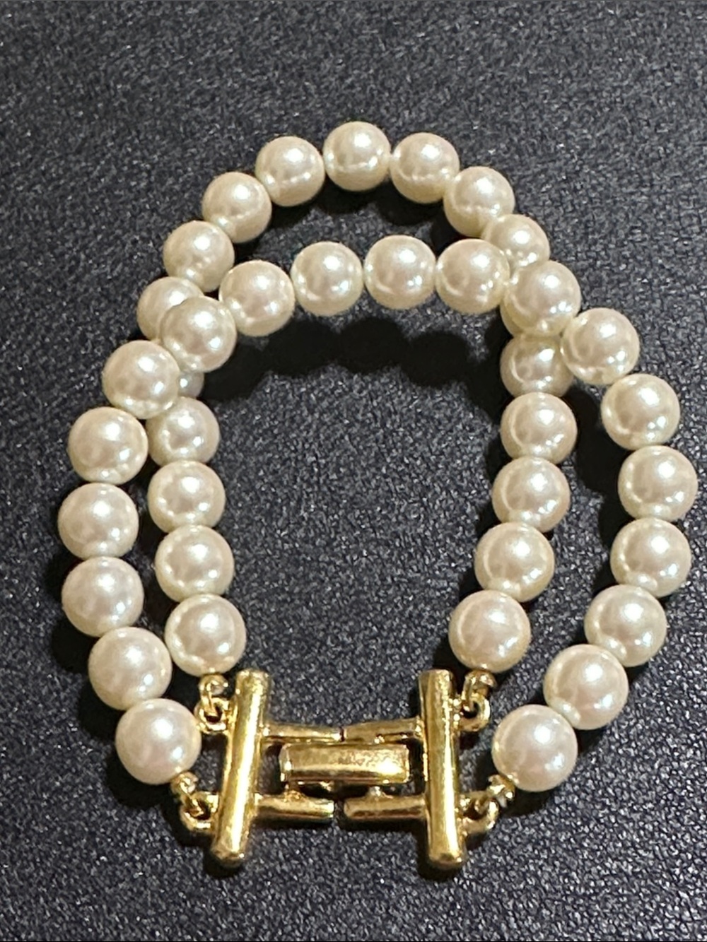 Double Strand Faux Pearl Vintage Bracelet Gold Tone Clasp
